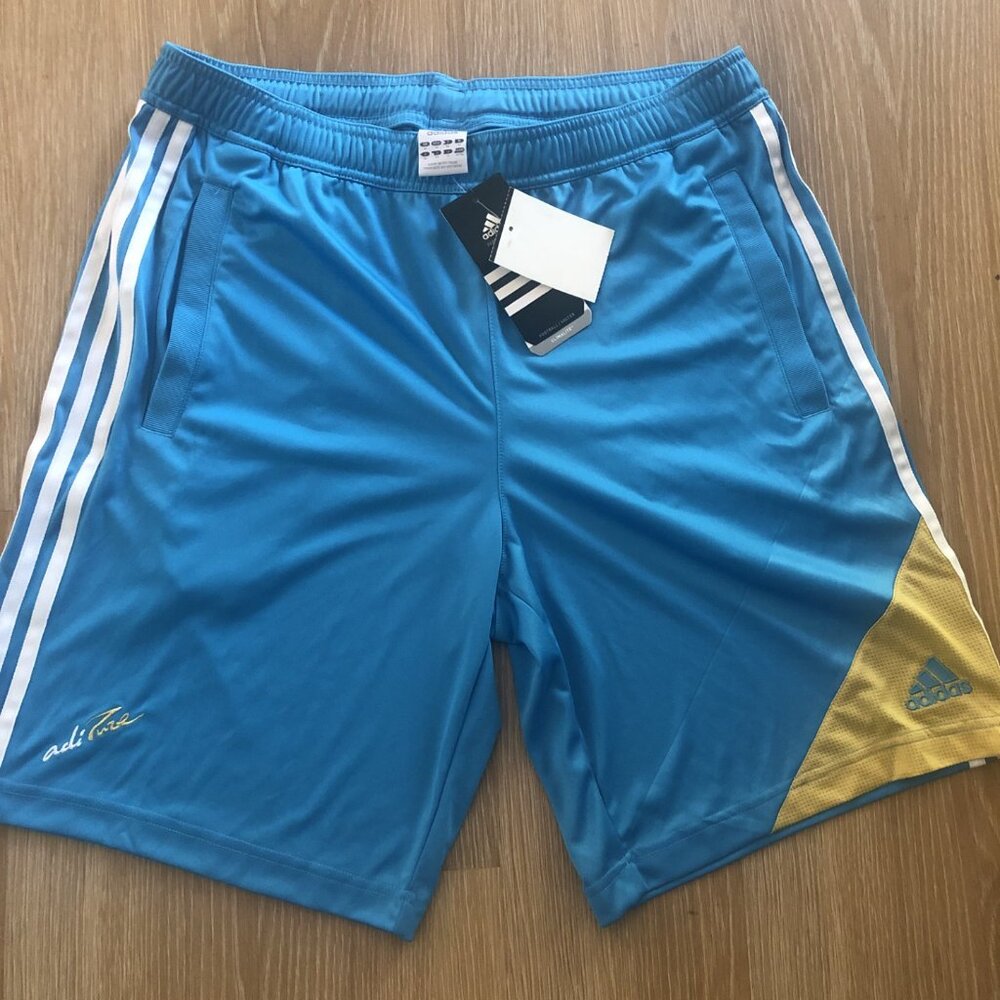 Adidas Men's Blue Athletic Shorts with Yellow Accent